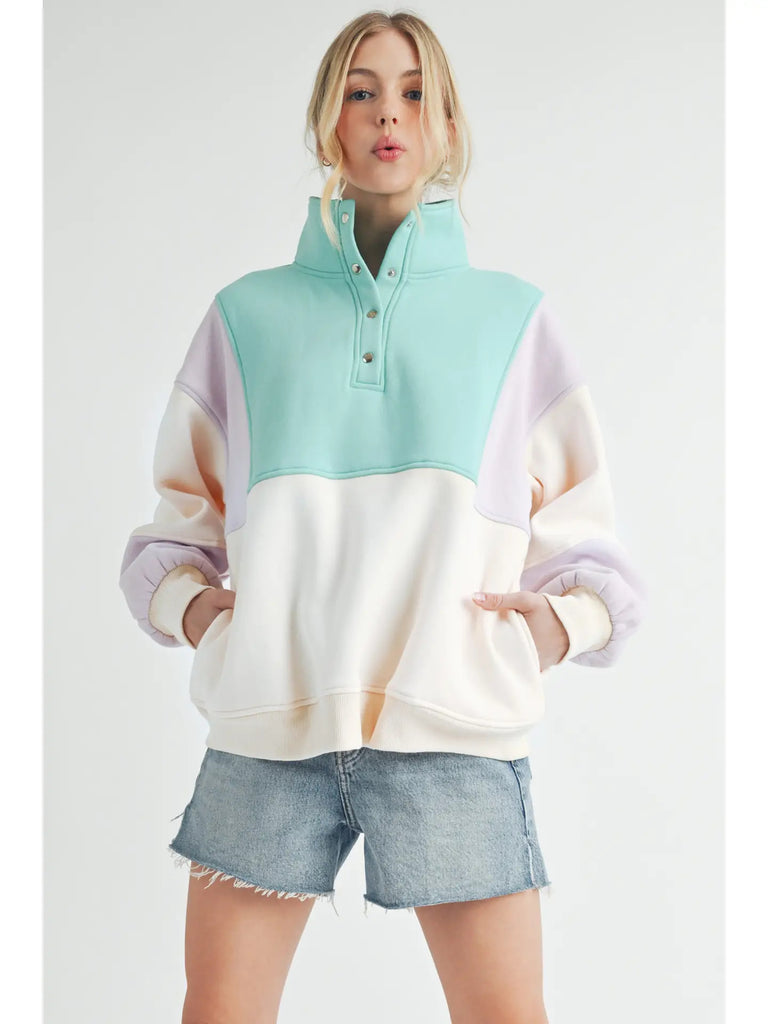 Seafoam Lilac Colorblock Pullover | Palms, Psalms, & Prosecco