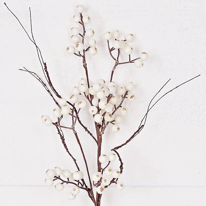 19" White Snowberries Spray