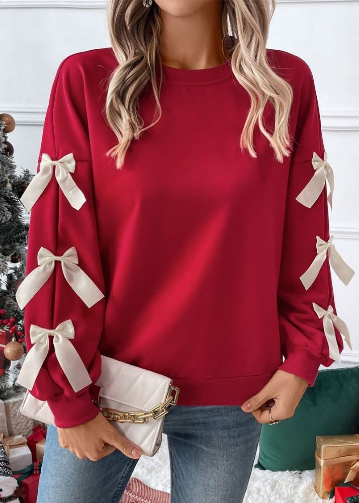 Bow Sleeve Red Sweatshirt