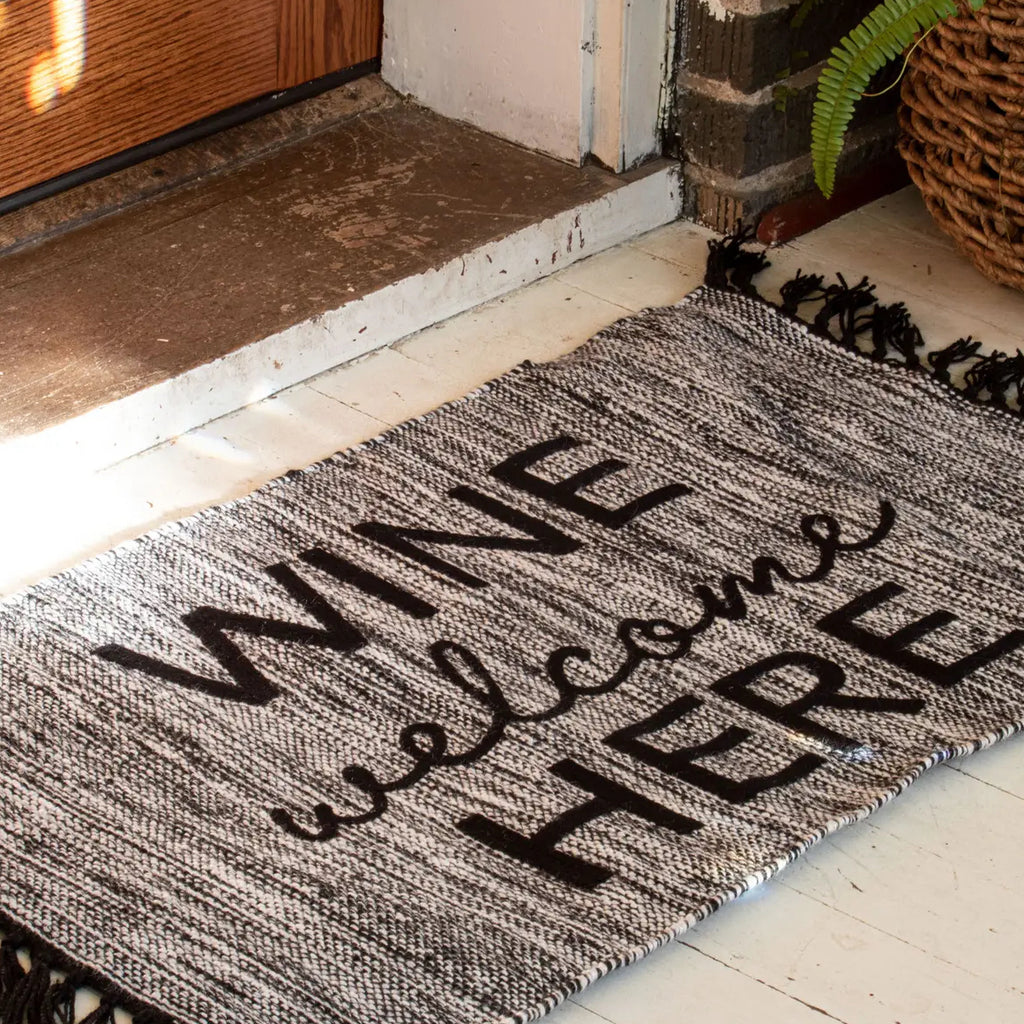 Hand Woven Outdoor Wine Welcome Here Rug