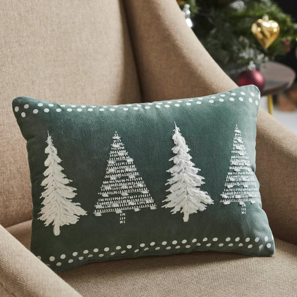 Christmas Trees Green Velvet Pillow