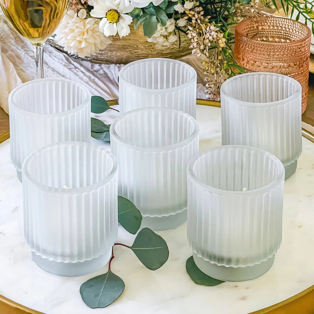 Ribbed Frosted Glass Votive Candle Holder