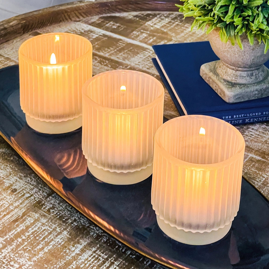 Ribbed Frosted Glass Votive Candle Holder