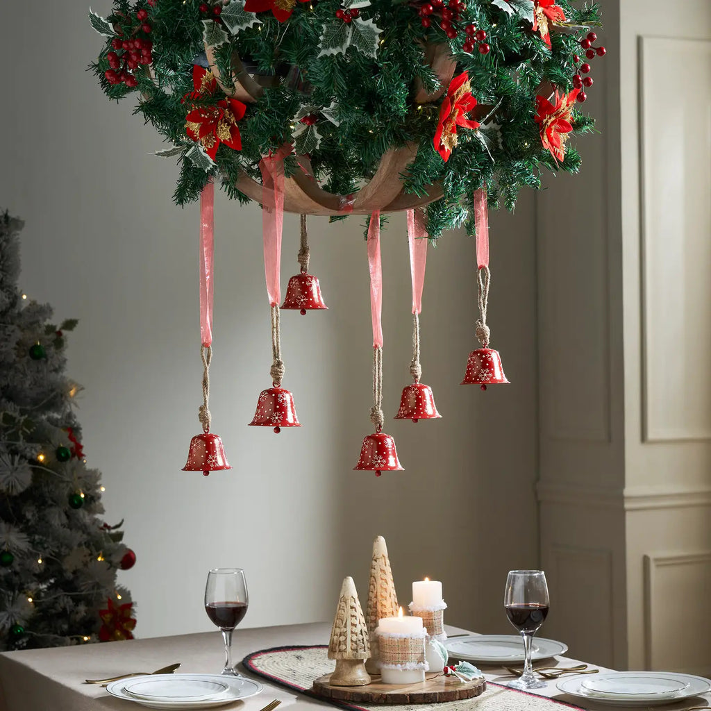 Falling Snow Red Bell Metal Ornament