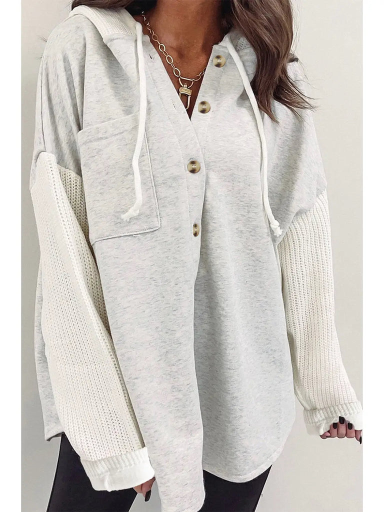 Patchwork Buttoned Hooded Jacket