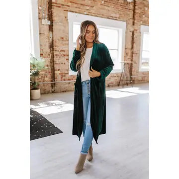 Emerald Velvet Long Cardigan