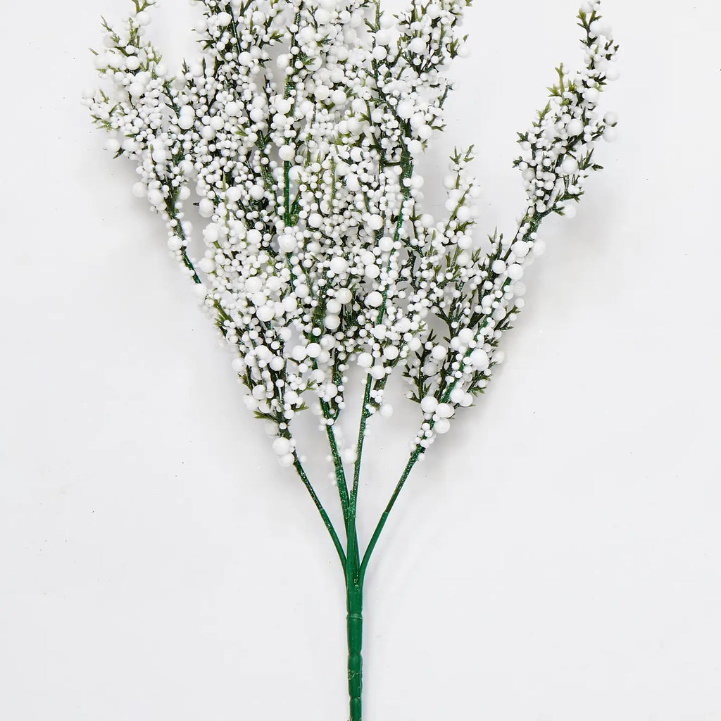 15" Glittered White Berry Bush Spray