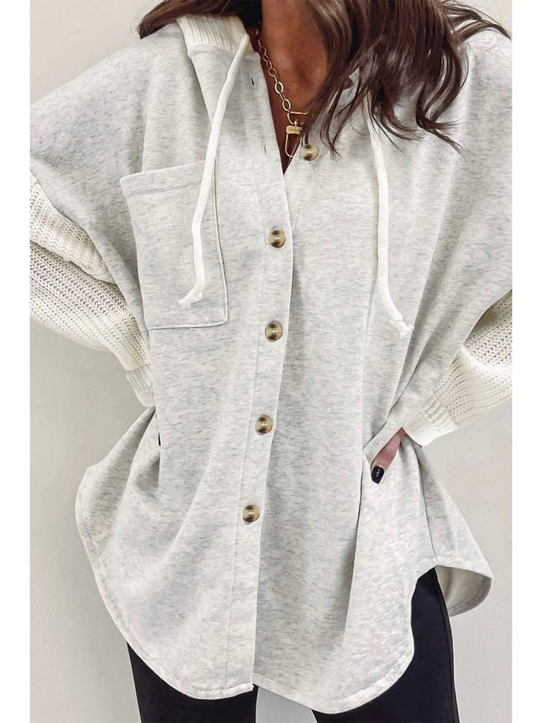 Patchwork Buttoned Hooded Jacket