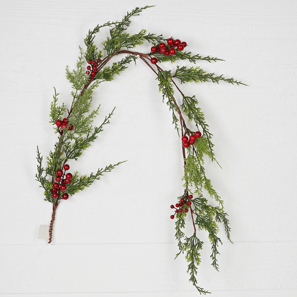 48" Cedar Pine + Red Berry Garland