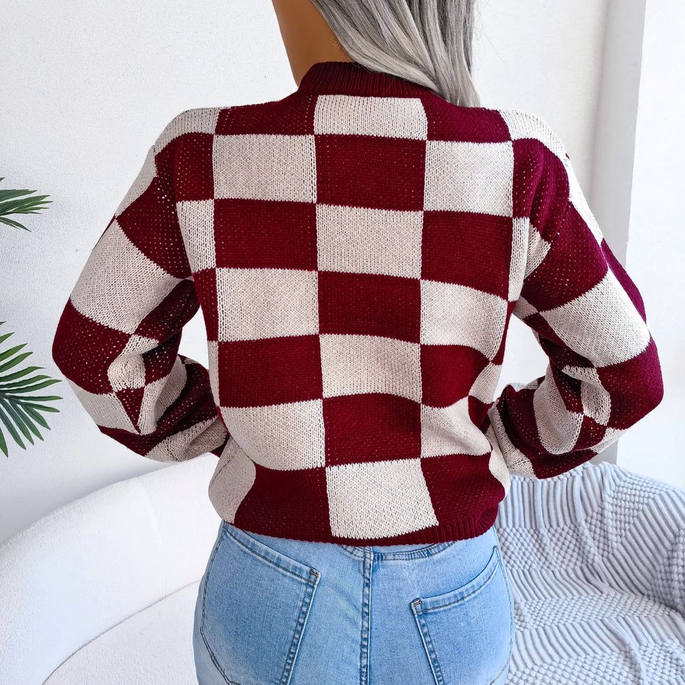 Checkered Colorblock Knit Sweater