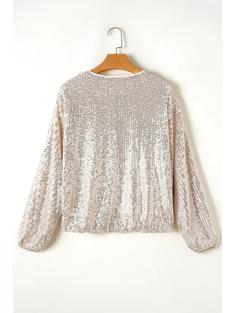 Sequin Round Neck Zipped Jacket