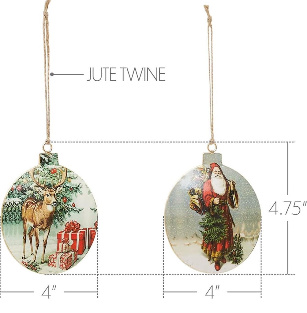 Vintage Santa & Reindeer Metal Ornament