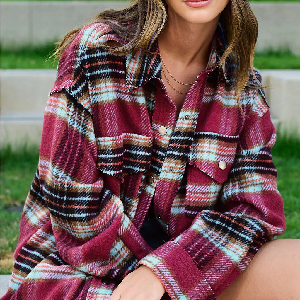 Plum Loose Fit Plaid Shacket