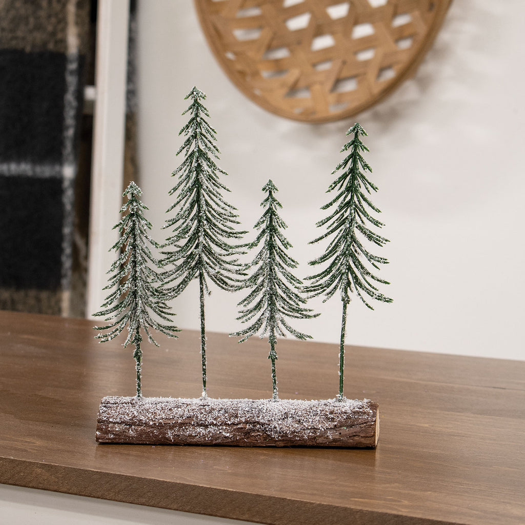 Snowy Pine Forest On Log