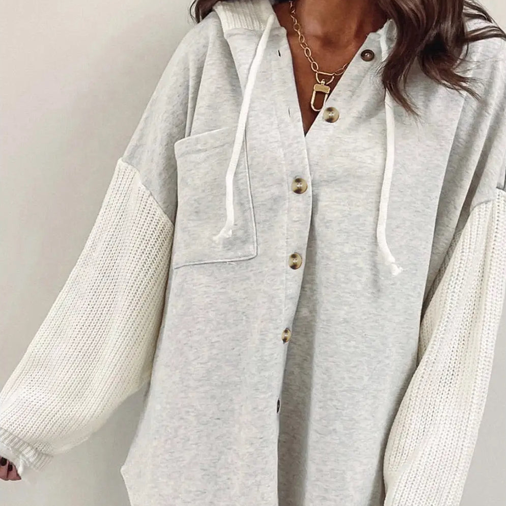 Patchwork Buttoned Hooded Jacket