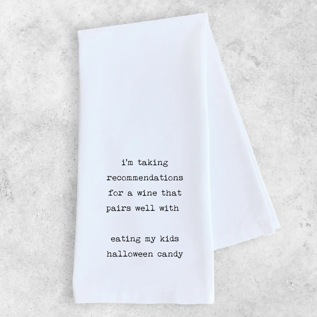 Kids' Halloween Candy & Wine Pairing Tea Towel