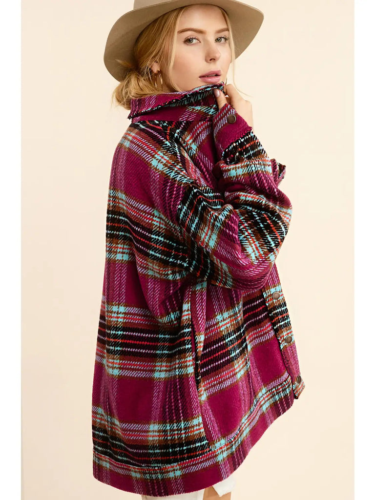 Plum Loose Fit Plaid Shacket