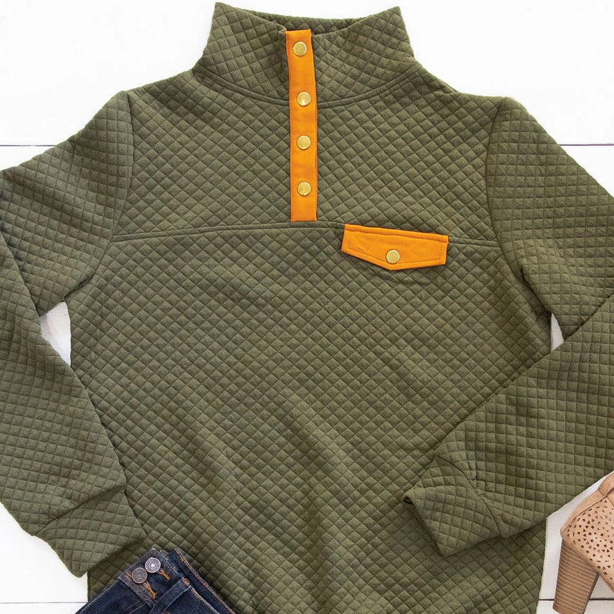 Quilted Pullover - Olive