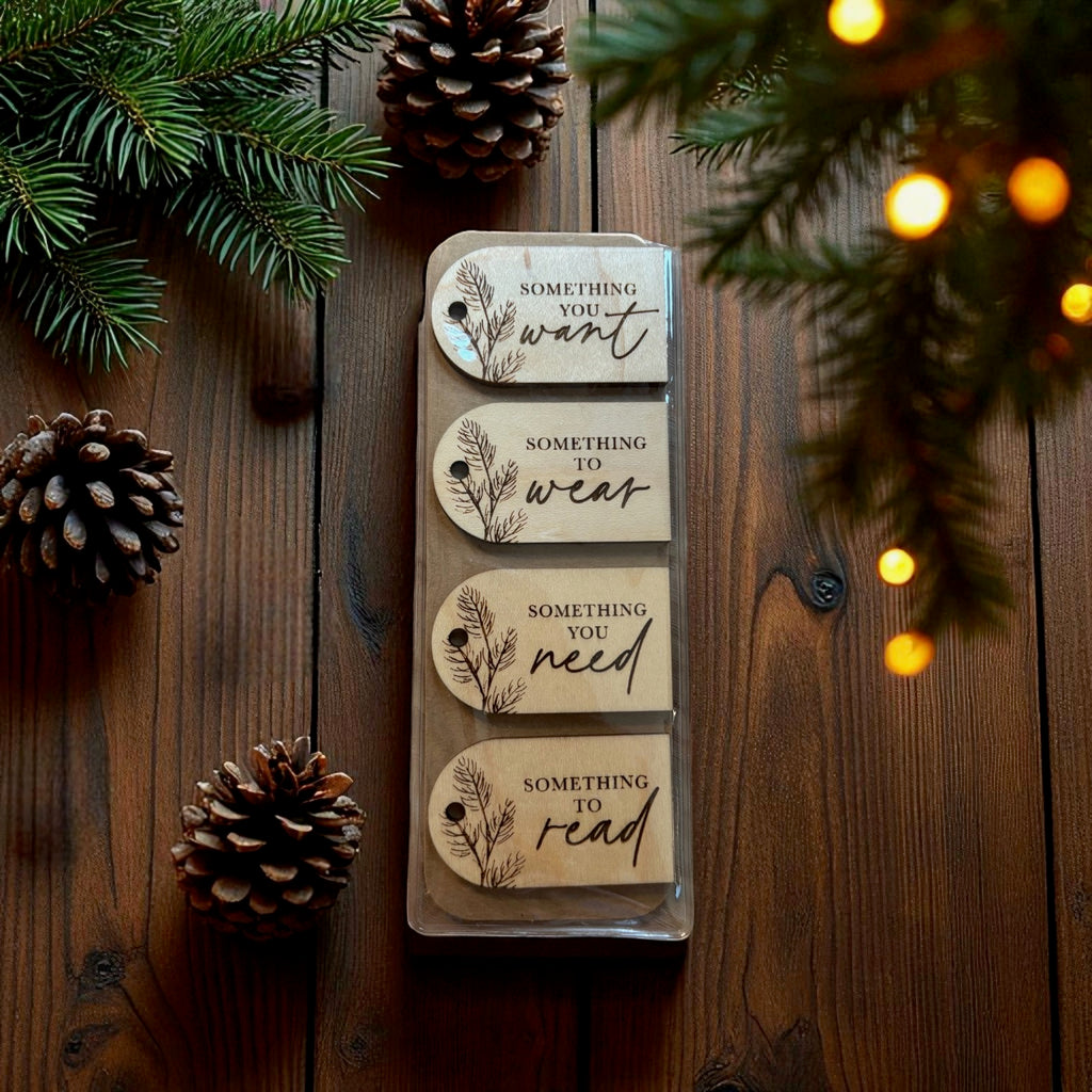 Want Wear Need Read Wood Gift Tags