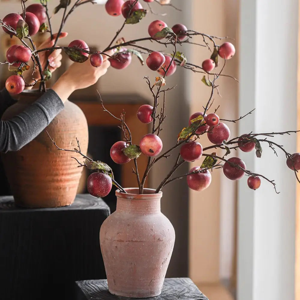 Faux Red Apple Branch Stem