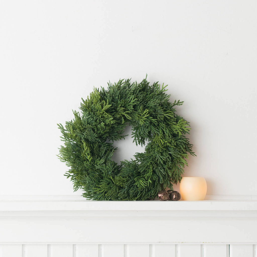 Green Cedar Candle Ring Wreath