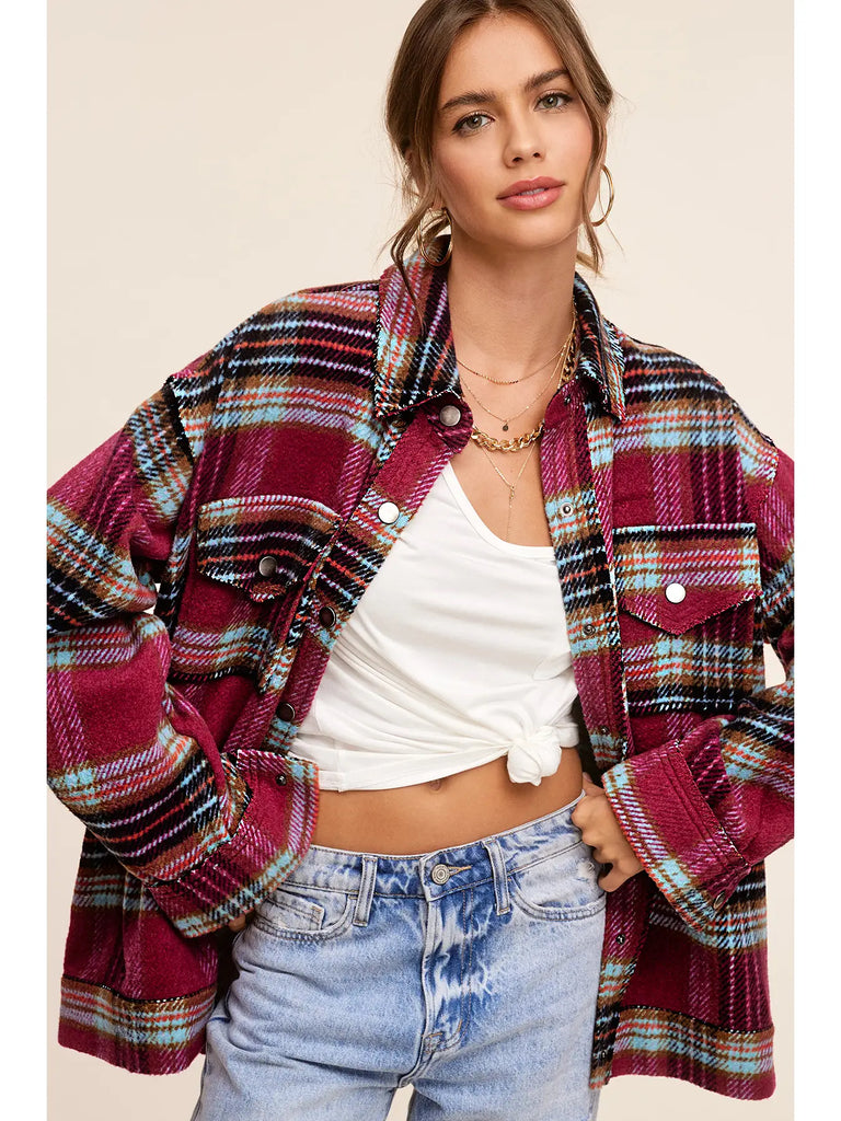 Plum Loose Fit Plaid Shacket
