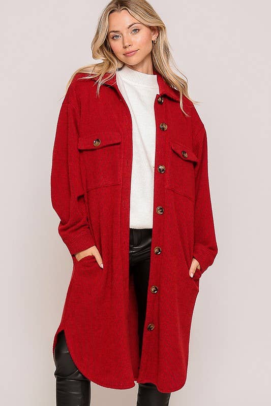 Oversized Waffle Jacket - Red