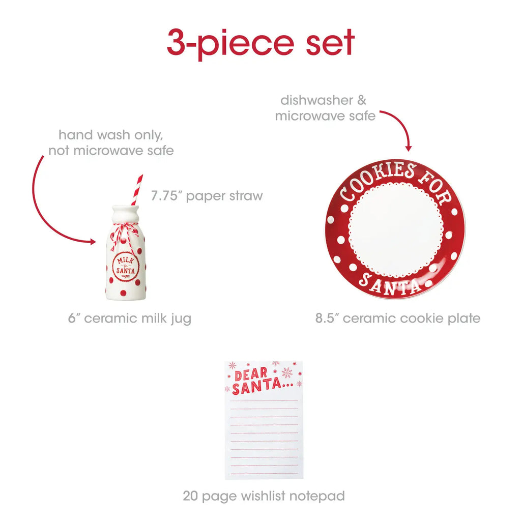 Christmas Santa's Milk Jug, Plate and Dear Santa Notepad Set