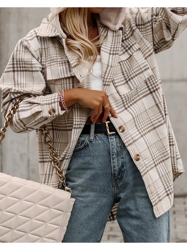 Khaki Plaid Removable Hood Buttoned Shacket