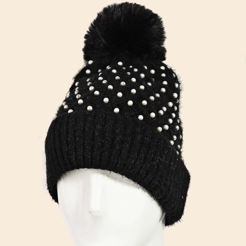 Pearl Studded Pom Beanie