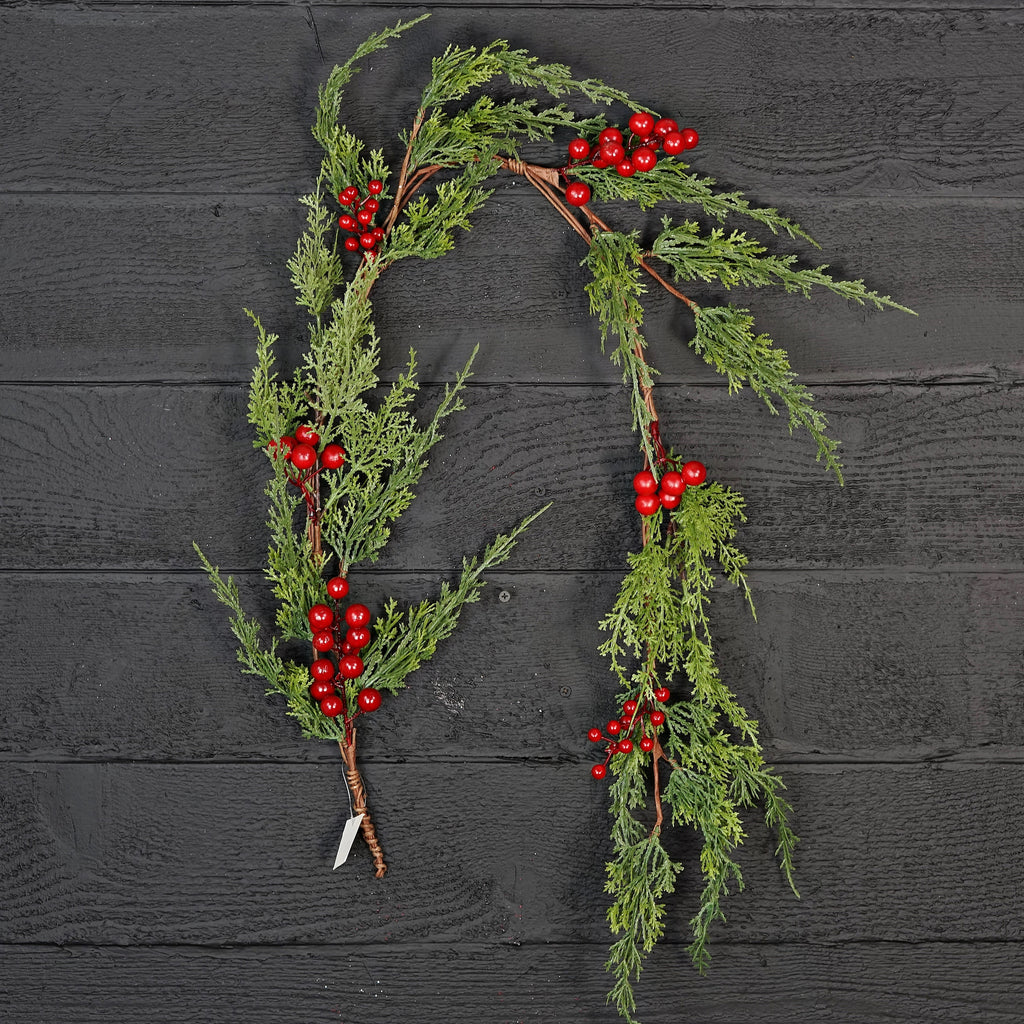 48" Cedar Pine + Red Berry Garland