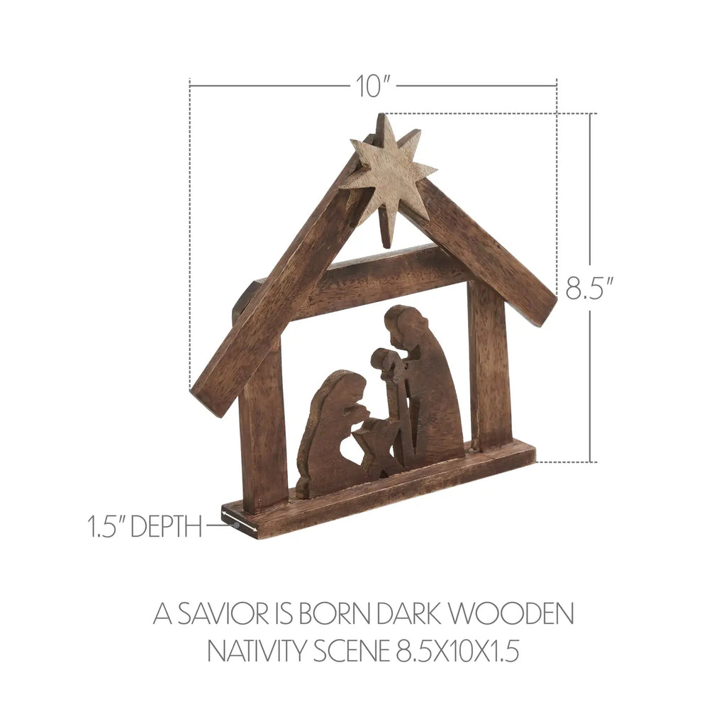 A Savior Is Born Dark Wooden Nativity Scene