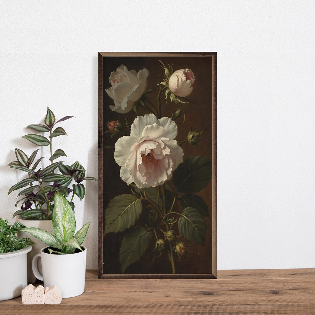 Vintage Ivory Peonies Sign