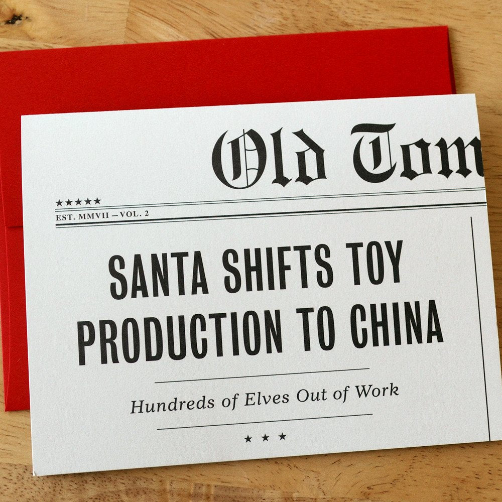 Santa Shifts Toy Production to China Greeting Card