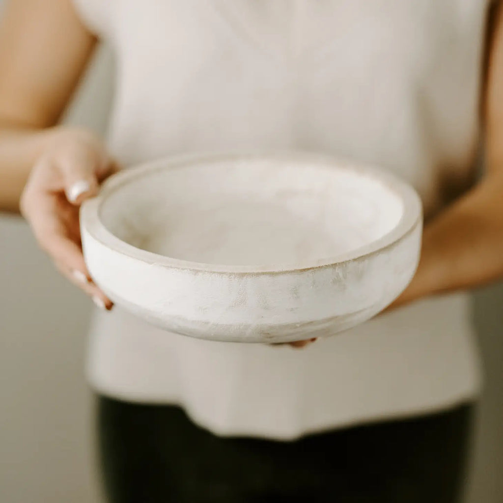 Decorative Wood Bowl - Whitewash